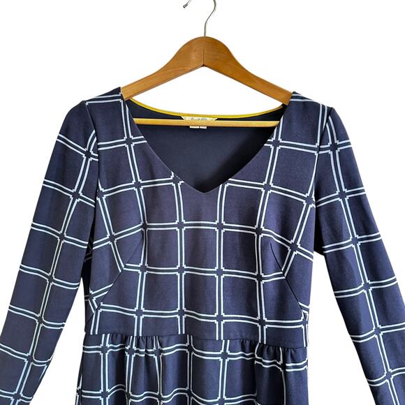 FLAW Boden Eliza Blue  Square Grid Dress Sz US 8 -Fallen Hem - Picture 3 of 5
